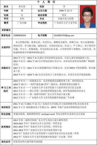 实践实习 学习工作 经历 培训经历 职业技能 获奖情况 相关证书