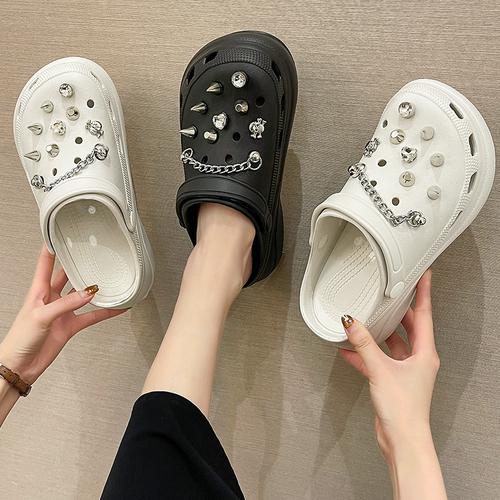 朋克铆钉防滑软底松糕花园鞋女夏2021新款女士外穿拖鞋厚底洞洞鞋
