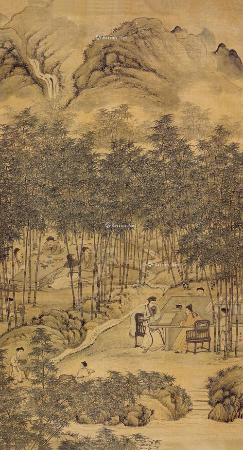 0365竹溪六逸图立轴设色绢本
