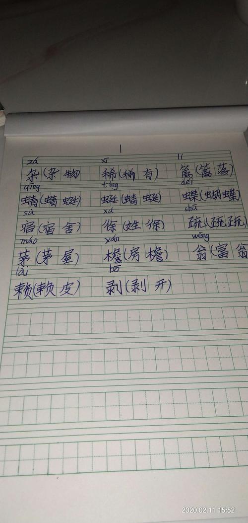 第一课生字组词,读书札记,课外习题寒假时光.