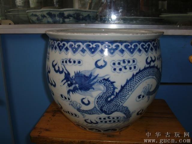 清,康熙,青花龙纹卷缸