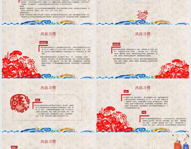 红色中国风传统节日春节习俗传统文化介绍ppt模板