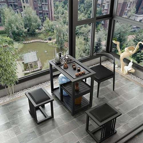 简约可移动茶桌阳台休闲小茶台闪电客铁艺功夫茶桌电磁炉自动上水泡