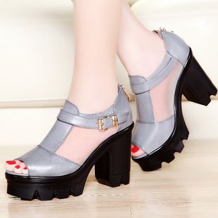 莫蕾蔻蕾2015春季新款时装凉鞋子高跟粗跟网纱防水台女鞋 a08-2