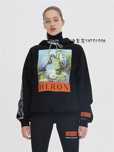 17fw heron preston hoodie 复古仙鹤印花宽松连帽套头卫衣男女潮_7折