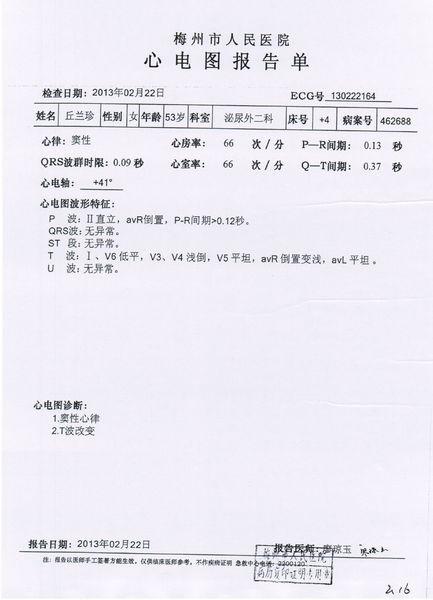 心电图报告是否完整?检查的结果是否适合做左肾经皮术取石术?