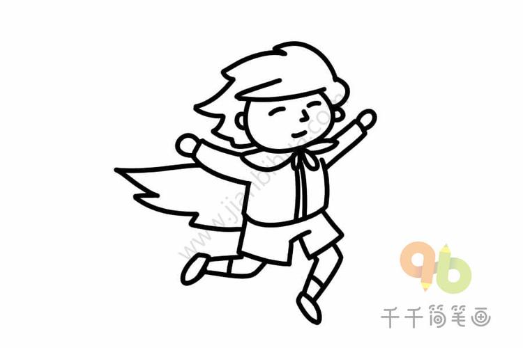 宝宝英文认知 起飞的男孩简笔画