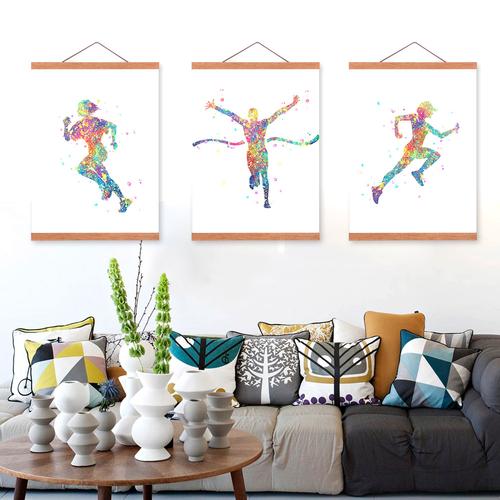 轻艺术现代简约体育运动相框画芯定制三联抽象水彩跑步客厅装饰画