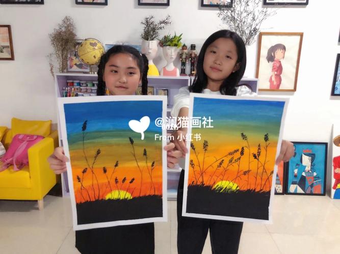 儿童水粉风景——落日_落日_风景_色彩搭配_儿童画_母婴_早教