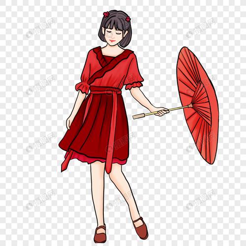免抠元素 手绘/卡通元素 拿雨伞的女孩.png