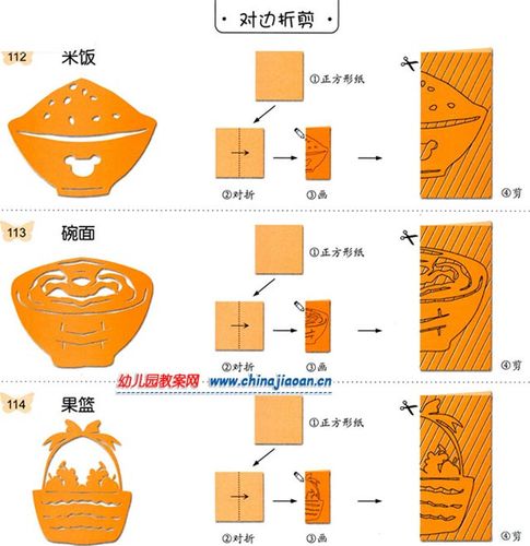 怎样剪一碗米饭和面条幼儿学剪纸图片教程