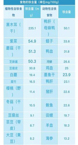 常见含铁量高的食物