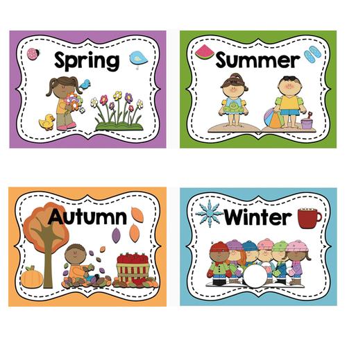 新品英语卡片四季four sesaons教室装饰布置海报幼儿启蒙闪卡