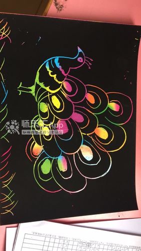 刮画纸孔雀开屏作品简笔画