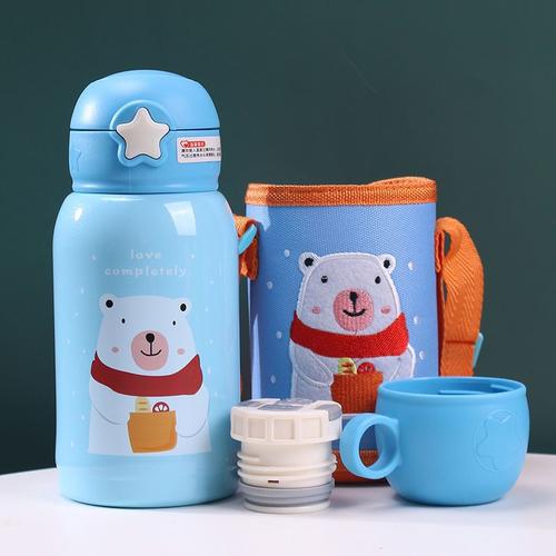 儿童保温杯带吸管网红316不锈钢两用毛绒杯套少女心学生卡通水杯视频