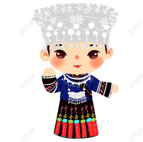 苗族民族服饰q版卡通人物少数民族服装png素材卡通少数民族人数