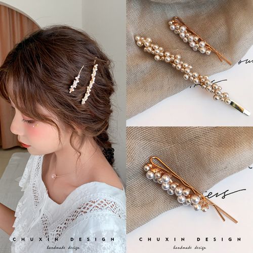 购客韩国复古气质珍珠发夹一字夹甜美百搭边夹刘海夹后脑勺发卡女网红