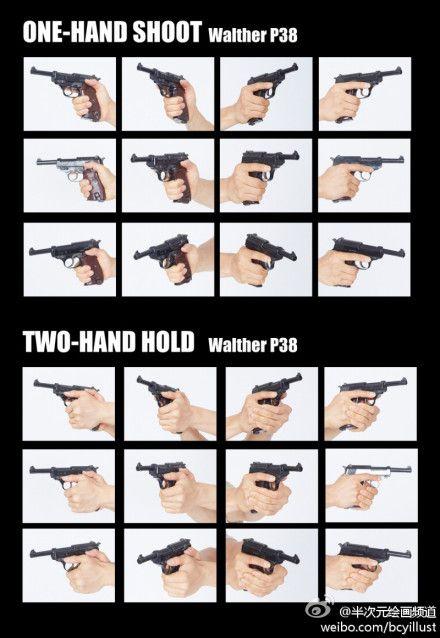 一组握枪的姿势参考推荐给大家!各种角度,单&双手的全都有!
