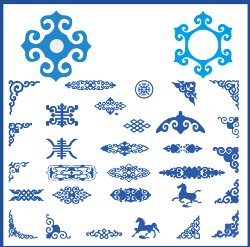 蒙古族花纹底纹图案 古典圆形镂空中式边框素材ai矢量