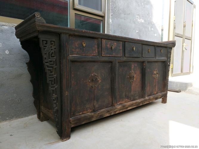 六门五抽屉榆木条几柜