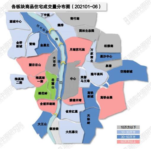 (2021年上半年长沙市各板块商品住宅成交量分布图 数据来源:湖南中原