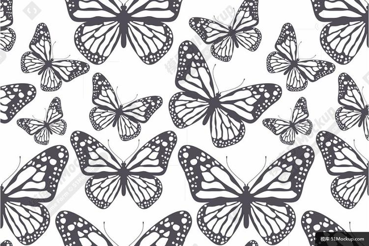 蝴蝶图案无缝纹理 butterflies. seamless patterns set