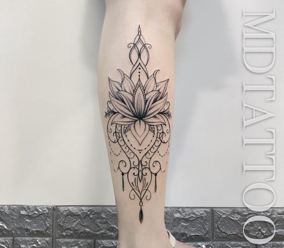 梵花纹身#荷花纹身#女生小腿纹身#腿部纹身_纹身_荷花