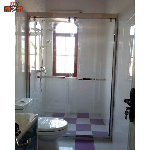 卫生间简易洗澡房浴室玻璃隔断推拉门 不锈钢一字形淋浴房 304 定制