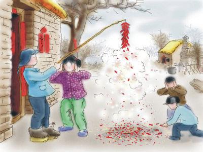 过年放炮手抄报