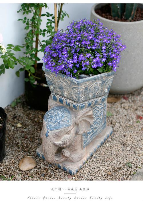 大象石墩花盆底座中式庭院入户花园摆设露台阳台布置民宿装饰摆件禄协