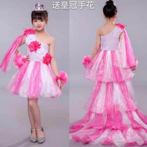 公主表演时装手工自制亲子塑料袋走秀