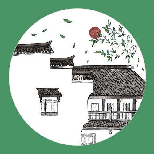 徽派建筑儿童画【步骤】马克笔·水彩·线描_建筑_水彩_马克笔_ipad