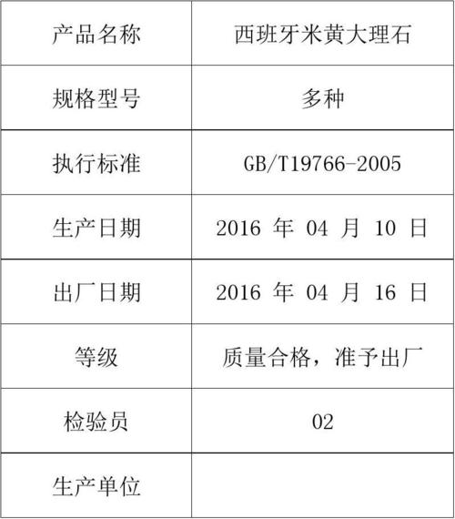 石材产品合格证