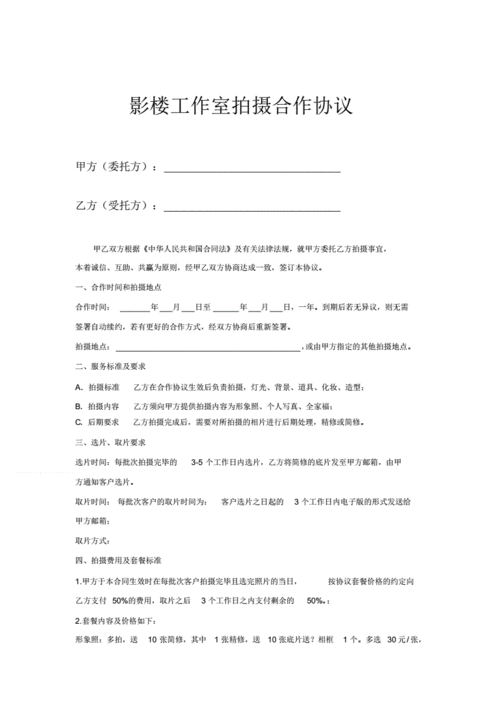 影楼工作室拍摄合作协议书范本.pdf 2页