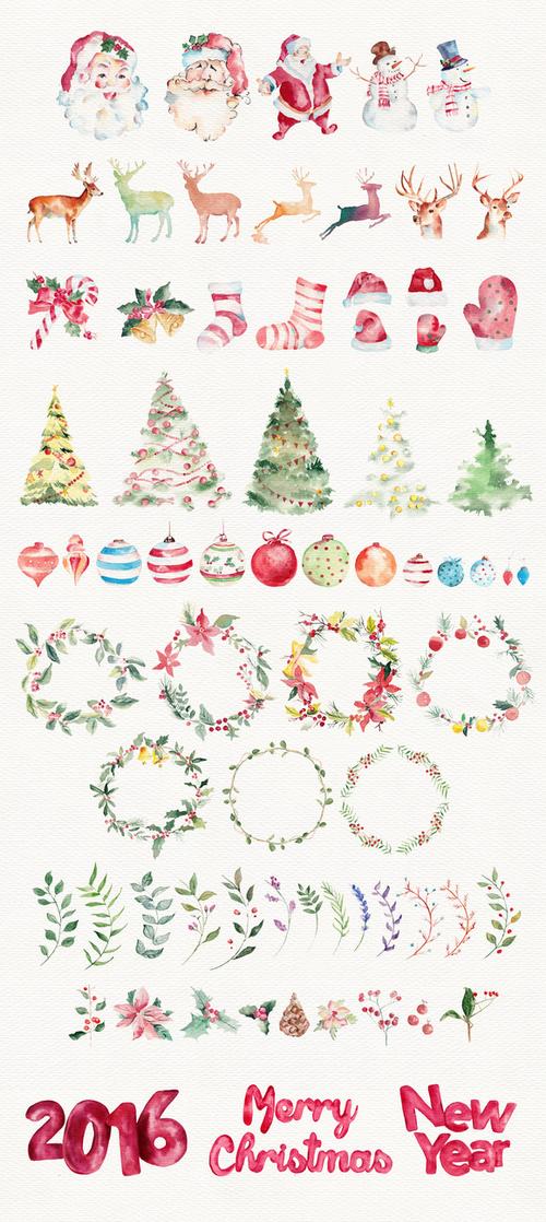 水彩手绘圣诞节卡片设计psd分层