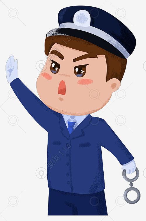 手绘卡通抓小偷警察插画素材