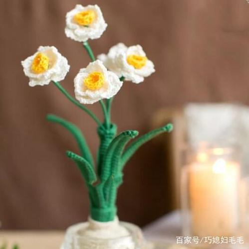 钩针:diy手工编织花卉盆栽 水仙花 郁金香 附图解教程!