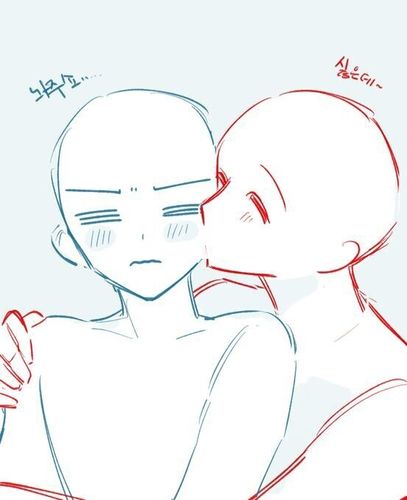 板绘临摹7915双人互动亲吻姿势模板_板绘_临摹_绘画_文化_绘画