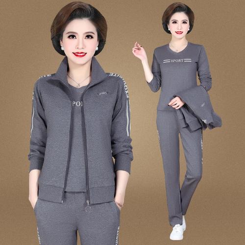 中老年运动服套装女春秋中年休闲大码加绒外套妈妈装棉三1028f