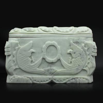玉石手工棺材骨灰罐桶坛丧葬用品加工定做天然蓝田玉骨灰盒批发