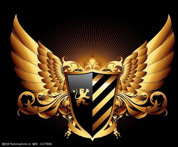 金色欧式花纹盾牌翅膀图片