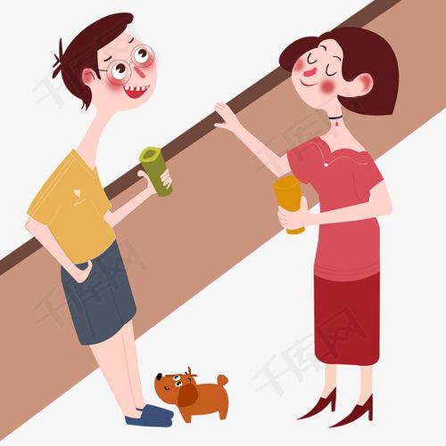 七夕情人节站在桥上聊天的情侣插画png