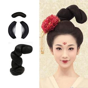 古装假发可弯曲灵蛇髻圆牛角垫发组合唐朝仕女发髻影楼常用假发