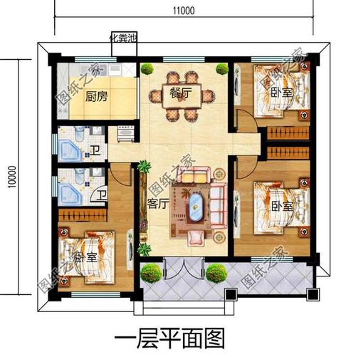 农村自建房三室一厅图,家庭人口不多的首选