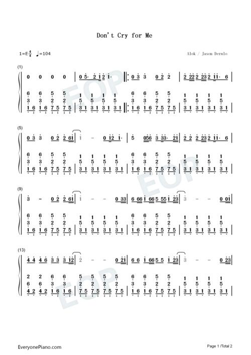 dont cry for me-钢琴谱文件(五线谱,双手简谱,数字谱