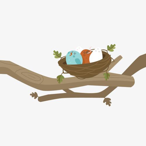 卡通树枝上的鸟窝