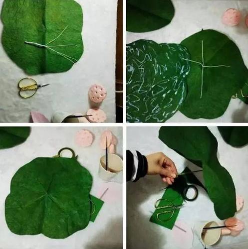 我们把制作好的荷花和荷叶插在花瓶内吧~摆放在班级的自然角,栩栩如生