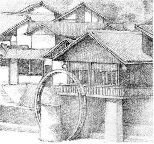 用方向统一统一且细腻的调子,来画屋子后方的竹林.