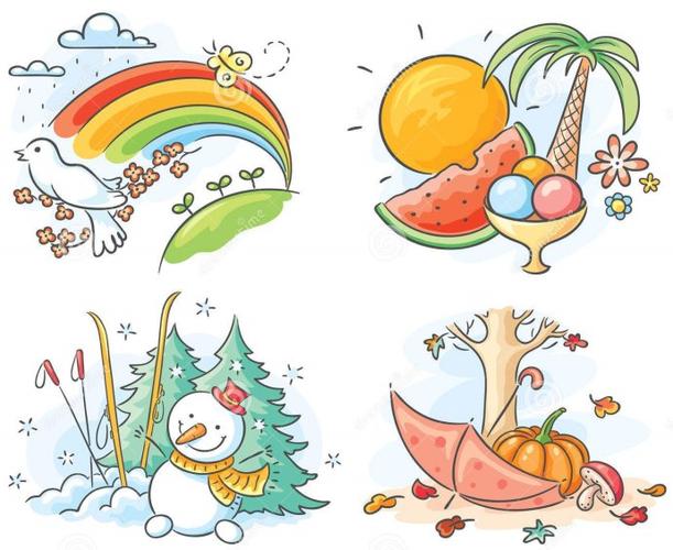 第一幅,请根据图片所示,说出对应的季节名称