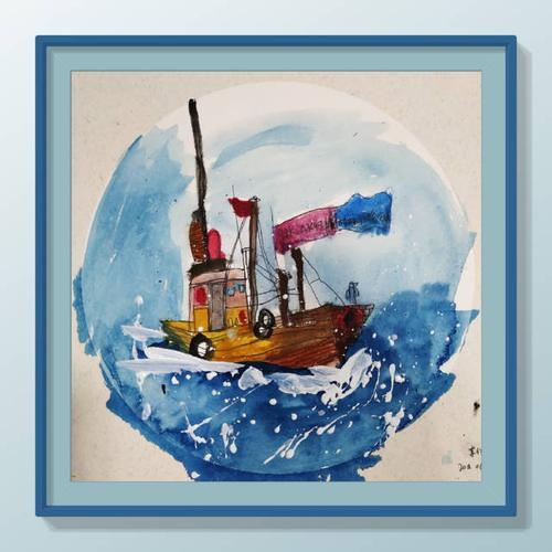 孩子们超喜欢!少儿创意美术《渔船》,惊涛骇浪的感觉画的真好!